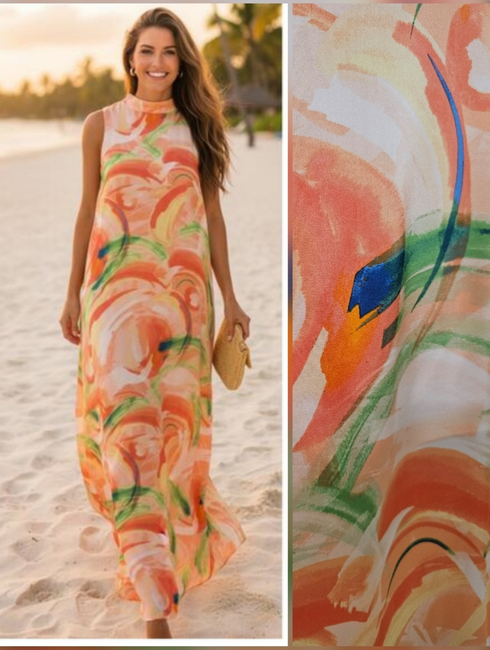 Nicole Miller Abstract Print Satin Maxi Dress